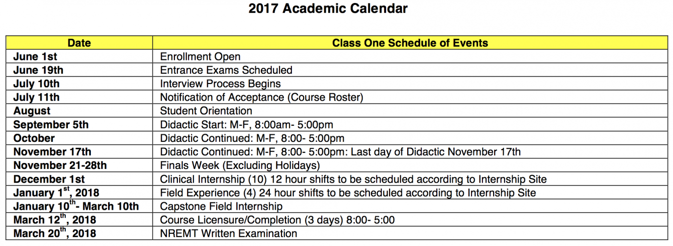 Academic Calendar